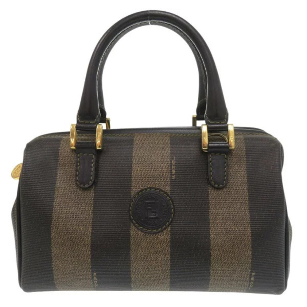 Fendi Pequin leather brown black handbag Boston bag
